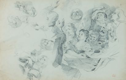 Eugène DELACROIX (1798-1863) Étude de visages
Dessin au crayon noir et à l'estompe,...