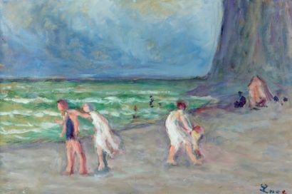 Maximilien Luce (1858-1941) On the beach
Oil on paper, signed below right
22 x 33...