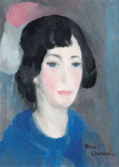 Marie LAURENCIN (1883-1956) Jeune femme au pull bleu
Huile sur carton, signée en...