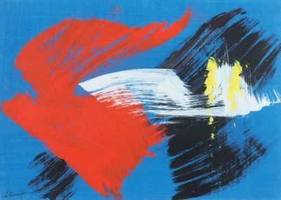 Gerard SCHNEIDER (1896-1986) Composition fond bleu, 1970
Gouache, signée et datée...
