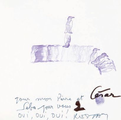 César Baldaccini dit CESAR (1921-1998) Poulette, 1990
Dessin au stylo bille, signé...