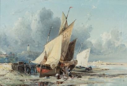 Jules Achille NOEL (1810-1881) Bretagne, retour de pêche, 1872
Huile sur toile, signée,...