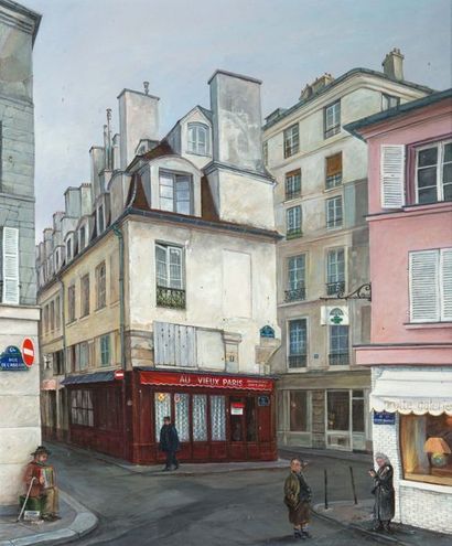 Georges CARAMADRE (né en 1937) Au vieux Paris
Huile sur toile, signée en bas vers...
