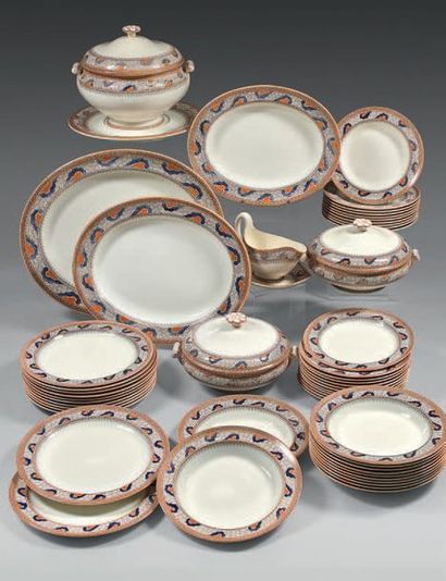 ANGLETERRE (Wedgwood) Serving part in fine earthenware with blue, orange and brown...