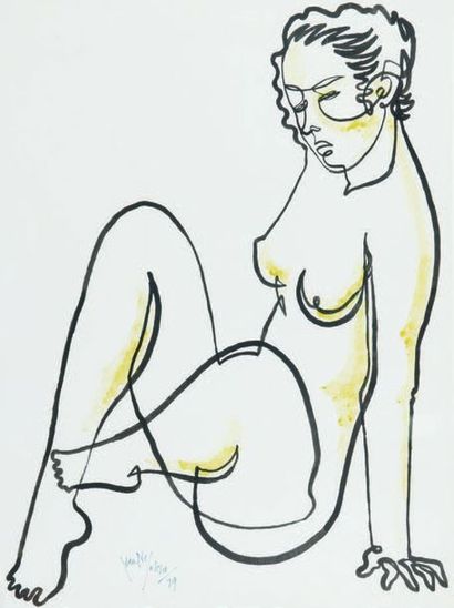 Jean NEGULESCO (1900-1993) Nude sitting - Nude from behind, 1979
Two brush drawings,...
