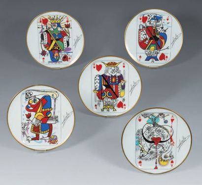 DALI & PUIFORCAT Jean. E. (1897-1945) Suite de cinq assiettes en porcelaine, modèle...