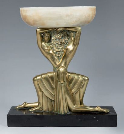 GUIGNIER Fernand (1902-1972) Lamp "Two kneeling women" Bronze
test with a golden...