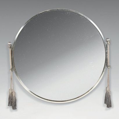 RUHLMANN Jacques-Émile (1879-1933) Circular mirror in silvered bronze with trimmings...