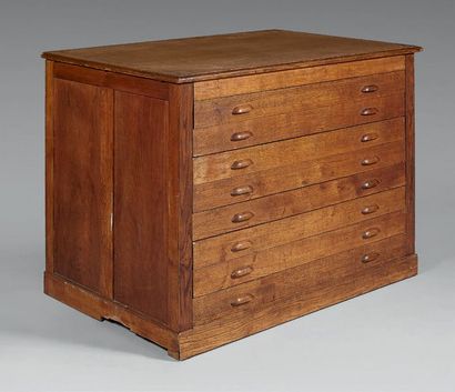 TRAVAIL FRANÇAIS Two oak furniture with 7 drawers on the front, rectangular wooden...