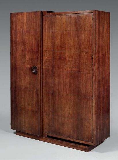 SORNAY André (1902-2000) Mahogany veneered storage unit with two solid doors on the...