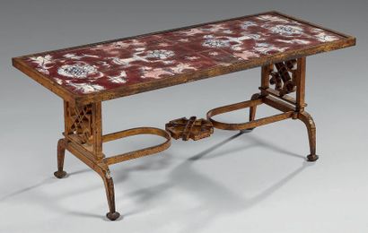 POILLERAT Gilbert (1902-1988) Wrought iron coffee table entirely patinated with gold...