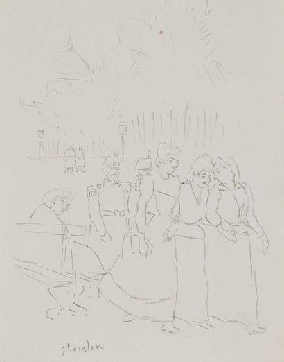 Théophile Alexandre STEILEN (1859-1923) Couple - Le défilé
Ensemble de deux dessins,...