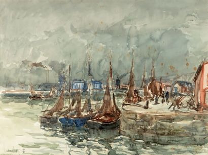 Fernand HERBO (1905-1995) The Honfleur
Aquarelle port, signed at the bottom left,...