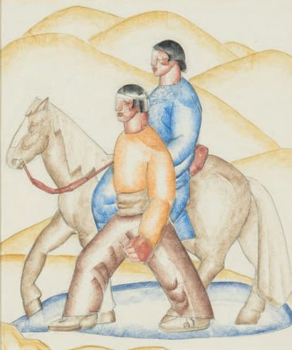 Alice DENNISTON LAUGHLIN (1895-?) Couple et cheval
Technique mixte sur papier, signée...