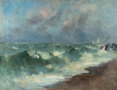 Auguste FLAMENG (XIXème-XXème siècle) The wave
Oil on canvas, signed below right
60...