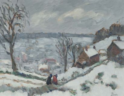Léonard BORDES (1898-1969) Neige en Normandie
Huile sur isorel, signée en bas à droite
46...