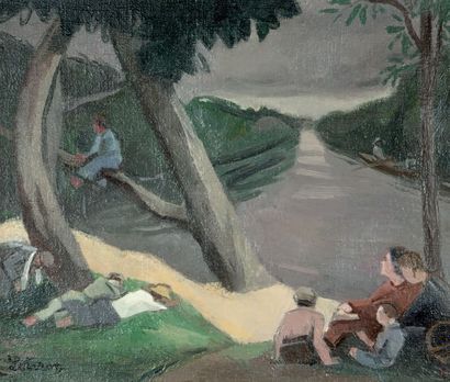 Robert LOTIRON (1886-1966) Bord de Marne, 1930
Huile sur toile, signée en bas à gauche,...