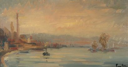 Fernand ELIE (1906 - ?) Bord de Seine in Normandy
Oil on panel, signed below right.
22.5...