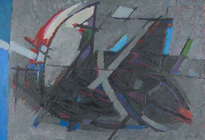 André BRECHET (1921-1993) Composition bleue
Huile sur toile, signée en bas à droite...