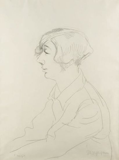 Rudolph SCHLICHTER (1890-1955) Portrait of Margot, circa 1925
Black pencil drawing,...