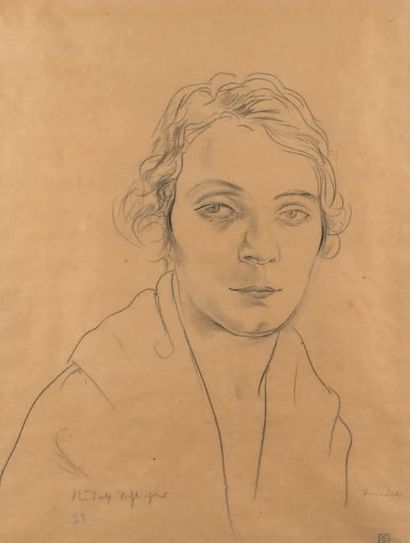 Rudolph SCHLICHTER (1890-1955) Frau, woman
's head Black pencil and stump drawing...