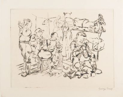 George GROSZ (1893-1959) The End of a perfect day, 1939
Dry point on cream vellum,...