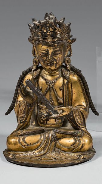 CHINE Statuette représentant Samantabhadra, le bouddha de la Compassion, en bronze...