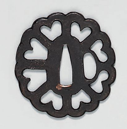 null Set of 3 Tsuba in openwork iron. One decorated with Ginko biloba leaves and...