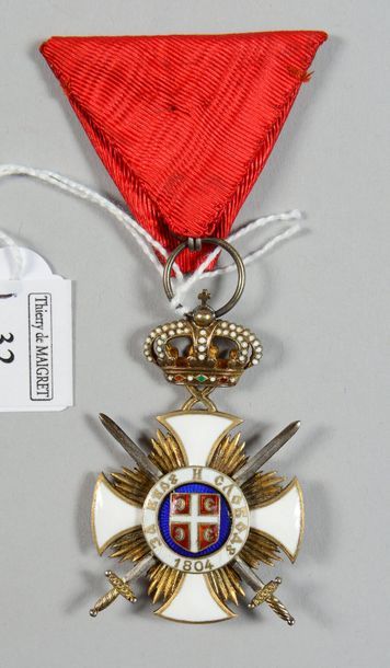 null Croix de chevalier de l'ordre de Takovo en argent et vermeil, émaillée ; dans...