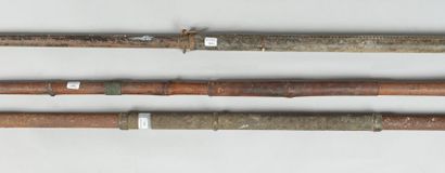 null Trois lances de cavalerie, deux avec hampe en fer (Longueurs : 3,19 m et 2,97 m)...