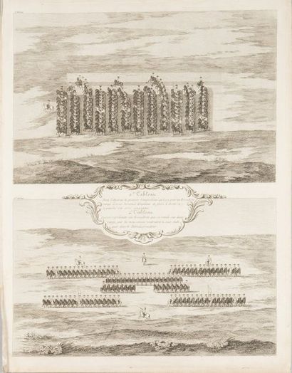 null Lot de grandes planches gravées concernant les manœuvres de la cavalerie (1748),...