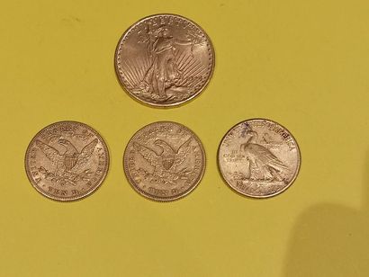 null Lot comprenant : 
1 pièces de 20 Dollars or 1924
3 pièces de 10 Dollars or ...