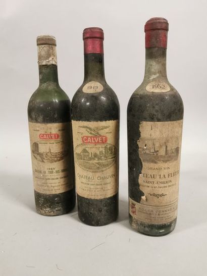 null Ensemble de 3 bouteilles :1 bouteille CH. LA FLEUR, St-Emilion 1952 (eta, B)...