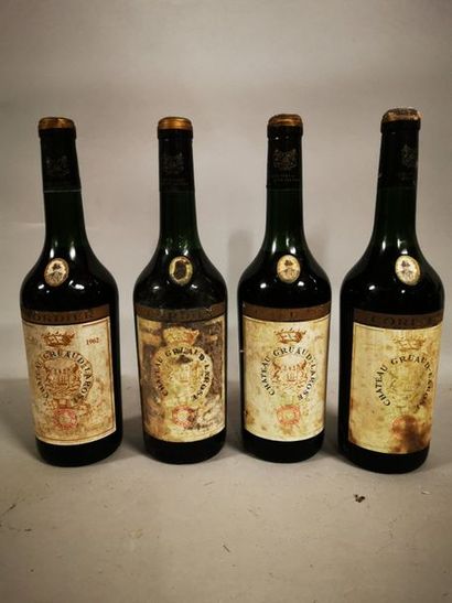 null 4 bouteilles CH. GRUAUD-LAROSE, 2° cru Saint-Julien 1962 (ett, TLB, juste au-dessus...
