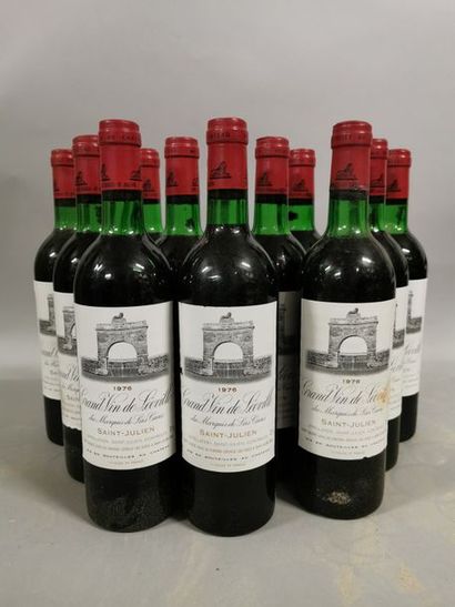 null 12 bouteilles CH. LEOVILLE-LAS-CASES, 2° cru Saint-Julien 1976 (3 ela, 4 J,...