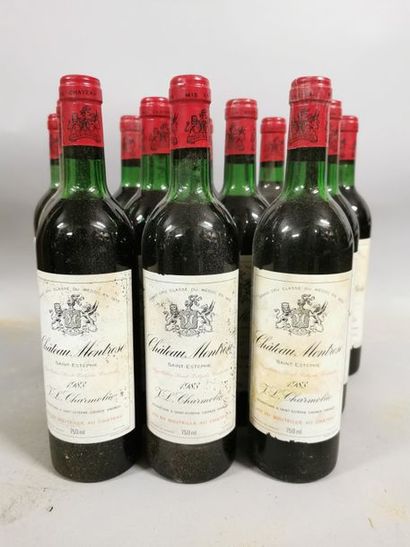 null 12 bouteilles CH. MONTROSE, 2° cru Saint-Estèphe 1983 (elt, 2 J, 3 TLB, 4 LB,...