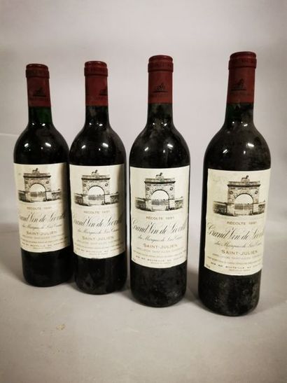 null 4 bouteilles CH. LÉOVILLE-LAS-CASES, 2° cru Saint-Julien 1991 (els, elt) 