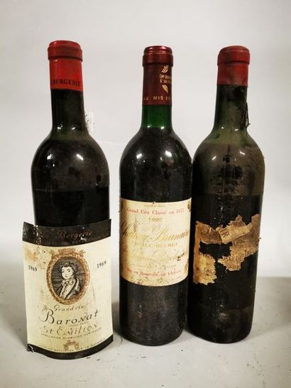 null 3 bouteilles BORDEAUX (1 Branaire 92, 1 Baronat 69, 1 Belair lalande-de-Pomerol...
