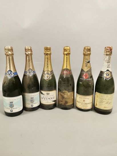 null 6 bouteilles CHAMPAGNE divers (ett, Taittinger 1982, Pol Roger, de Venoge, Moët...