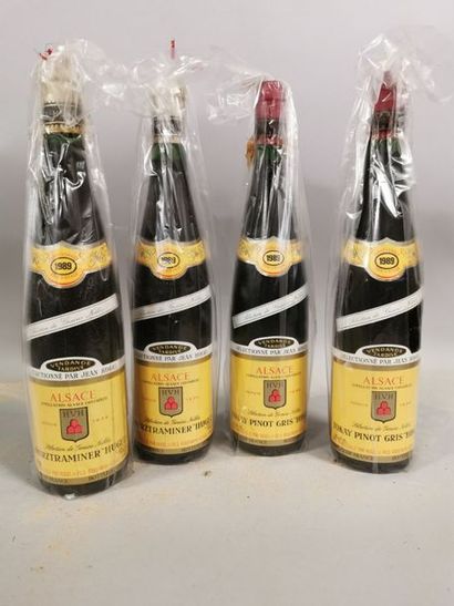 null 4 bouteilles ALSACE "S.G.N", Hugel 1989 (2 Gewurztraminer, 2 Pinot gris) 