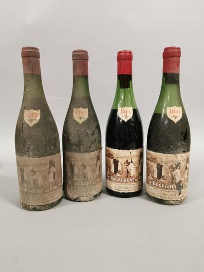 null 4 bouteilles BOURGOGNE "du Prieur", C. Duvergey-Taboureau 1961 (es, ea, 2 TLB,...