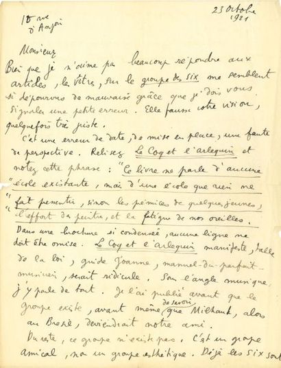 JEAN COCTEAU 3 L.A.S., Paris 1921-1941, to the musicologist
Paul Landormy; 4 pages...