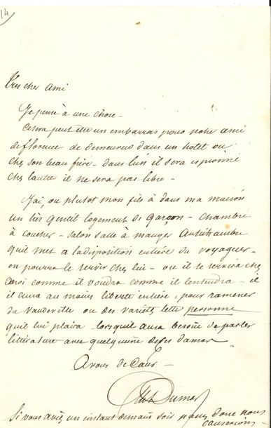 Alexandre DUMAS père L.A.S., [juin 1845], à un ami; 1 page in-8 à ses armes couronnées.
Lettre...