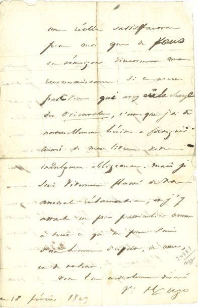 Victor Hugo (1802-1885) L.A.S. "Vor Hugo", February 18, 1829,[to an editor of The...
