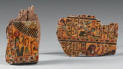 null Set of two fragments of sarcophagus decorated with numerous hieroglyphics, a...