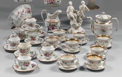 PARIS Tea set part including a covered teapot, eight cups and their saucers decorated...