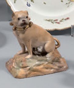 Manufacture de JACOB PETIT à PARIS Porcelain figurine representing a pug sitting...
