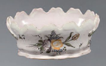 MOUSTIERS Twelve-pointed oval-shaped ceramic canopy decorated in polychrome with...
