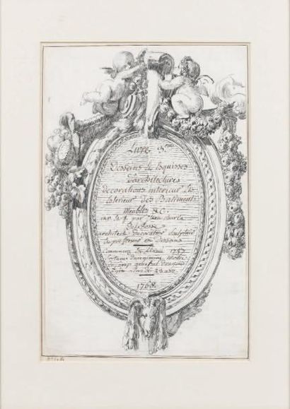Jean Charles DELAFOSSE (Paris 1734 - 1789) Titre pour un recueil de dessins de décorations...