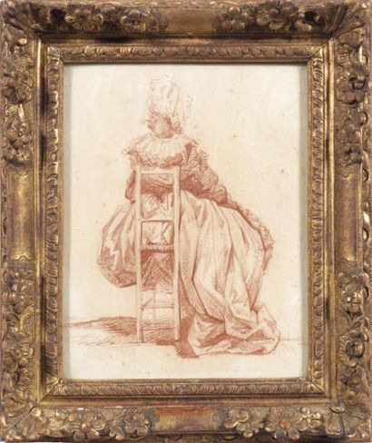 Ecole française du XVIIIème siècle Femme assise de dos Sanguine 18 x 14 cm